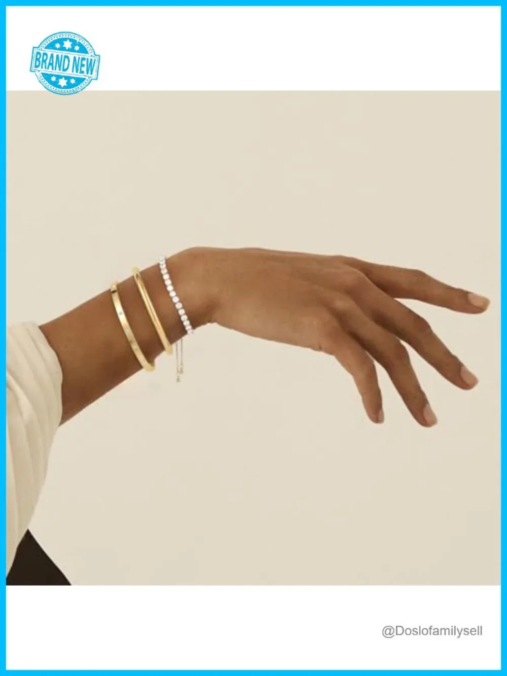 14K Gold Plated Adjustable Slider Cuff Bangle Bracelet Set | Stackable Trendy